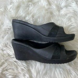 size 7  Black CROCS™ Leigh Ii Xstrap Wedge W Clogs - super comfortable heels